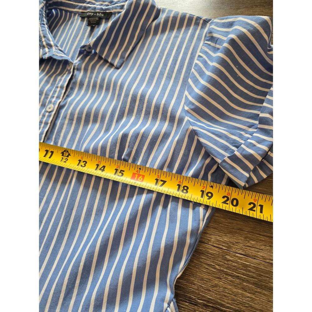 Ivy Blu Blue White Stripe Cotton Shirt Dress Belted High Low Size 14 Summer - Picture 6 of 9